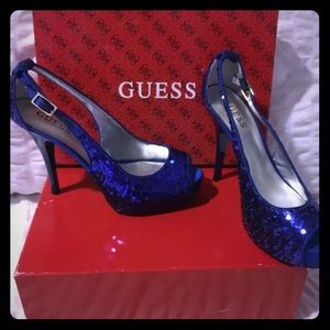 Stunning! Blue Guess sequin slingback heel